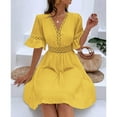 thumbnail image 5 of Homenesgenics Dresses for Women Womens Dresses Summer Women's New Summer Patchwork Lace Fashionable-Neck Waist Cinching Solid Color Dress Yellow L, 5 of 5