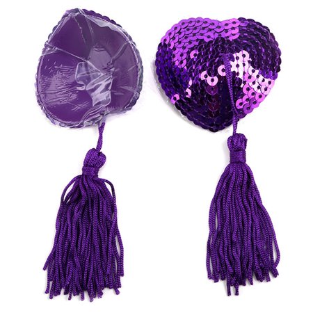 

JNANEEI Women Heart-Shaped Sequins Breast Pads Pasties with Tassel Adhesive Nipple Cover