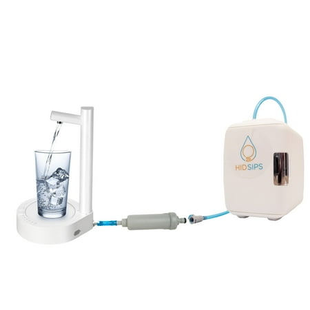 4L Mini Fridge and Desktop Water Dispenser, Quick Connect attachements Beverage Cooler, 1 HID SIPS Mini fridge, 1 Beverage Storage Container, 1 Replaceable 200 Gallon Water Filter