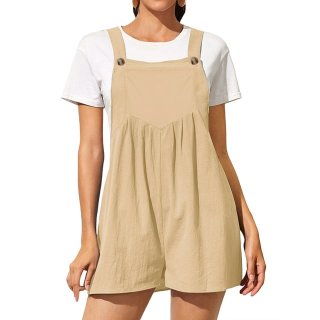 xiaxaixu Women's Short Overalls Casual Summer Rompers Sleeveless Solid Color Shortalls Baggy Jumpsuits