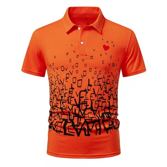 Mens Golf Polo Shirts Summer Patterned Short Sleeved Buttoned Up Collared Top