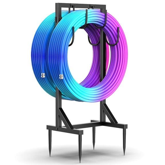 Yacona Garden Hose Holder, Heavy Duty Water Hose Storage for Outside with 8 Hooks, Freestanding Hose Reel Hanger, Black