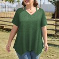 thumbnail image 4 of Delayuji Women Plus Size Tops Cut Out V Neck 3/4 Sleeve Blouses Casual Tunic Tops To Wear with Leggings Green Xxxl Polyester,Spandex Short Sleeve Shirts for Women, 4 of 7