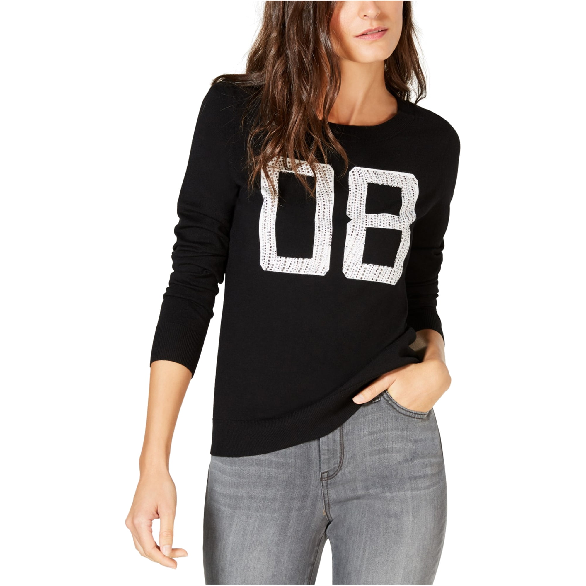 I N C Womens Embellished 08 Pullover Sweater Black Large