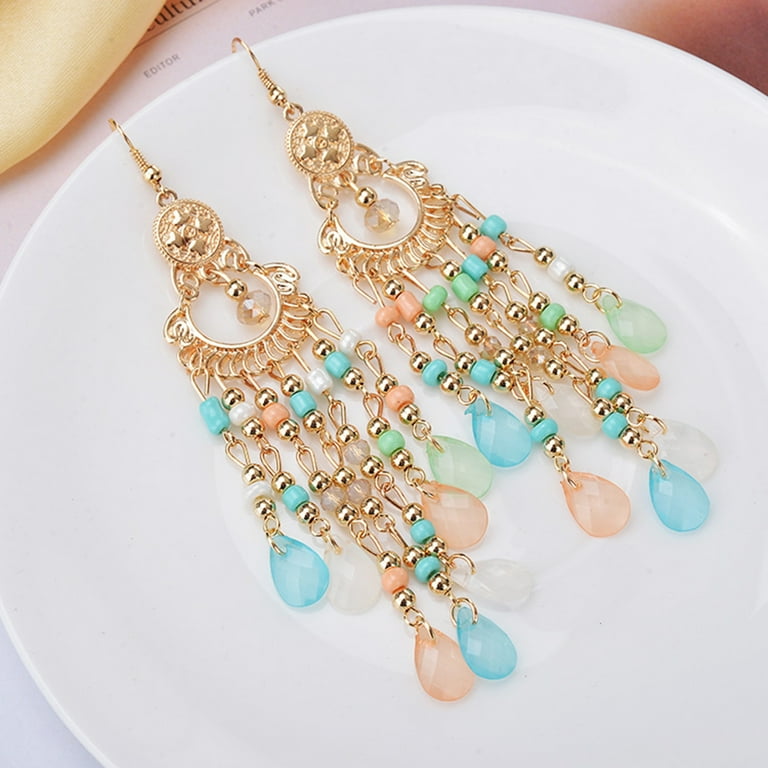 Yesbay Pair Women Hook Earrings Vintage Ethnic Style Exaggerated