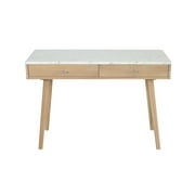 Viola 44" Rectangular Italian Carrara White Marble Writing Desk with Oak Legs