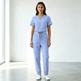thumbnail image 5 of JULMCOMO Scrubs for Women Set Quick Dry Stretchy V Neck Easy Care Uniforms Short Sleeve Hospital Medical Work Scrubs with Multi Pockets Light Blue XL, 5 of 6