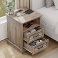 thumbnail image 6 of Hommpa 2 Drawers Farmhouse Nightstand with Charging Station, Rustic Bedside Tbale with Drawers for Bedroom, Vintage End Table with Open Shelf for Living Room,Light Ivory, 6 of 10