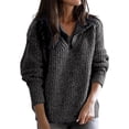 thumbnail image 1 of Fiaer Quarter Zip Fall Sweater for Women Oversized Long Sleeve V Neck Lapel Collared Loose Fit Solid Color Knit Tops GY2 L, 1 of 5