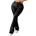 thumbnail image 5 of Wrongduck Women Faux Leather Butt Lifting Flare Leggings High Waist Bell Bottom Pants with Pockets Stretchy Sexy PU Leather Pants, 5 of 8