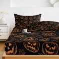 thumbnail image 6 of Queen Size Fitted Sheet Set - Orange Pumpkins Halloween 3 Piece Bedding Sets 16" Deep Pocket Fitted Sheet with 2 Pillowcases, Autumn Botanical Black Brushed Microfiber Hotel Luxury Bed Sheets, 6 of 9