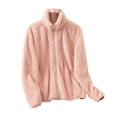 thumbnail image 3 of Fleece Jacket Women Dqueduo Women's Solid Color Fleece-Lined Long Sleeve Coat – Cozy Winter Warm Round Neck Top Pink XXXXXL, 3 of 7