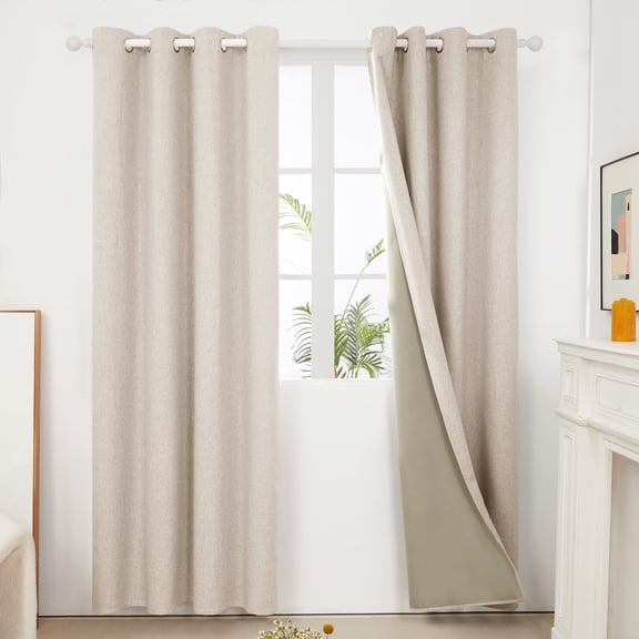 ZOPZO Faux Linen 100% Blackout Curtains, Khaki, 52W x 84L Inch, 2 Panels，Thermal Insulated Drapes for Bedroom