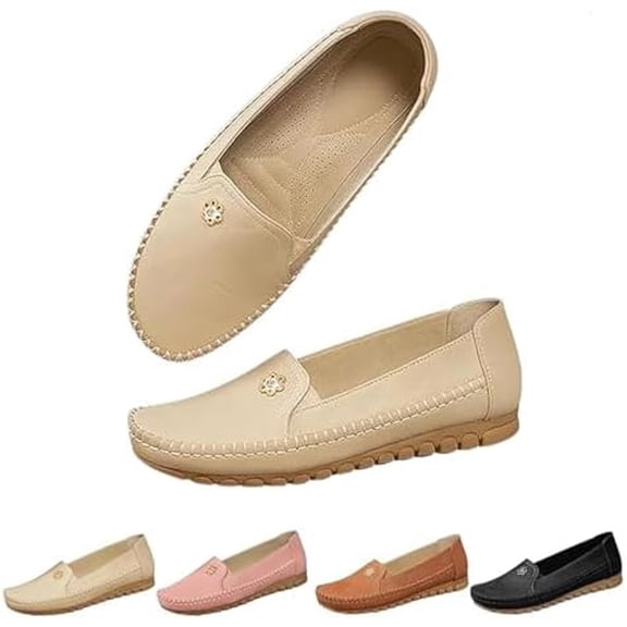 longantii Loafers for Women, Stylish Orthopedic Leather Shoes Women's Casual Slip-On Walking Flats Loafers, Business Casual Shoes Beige