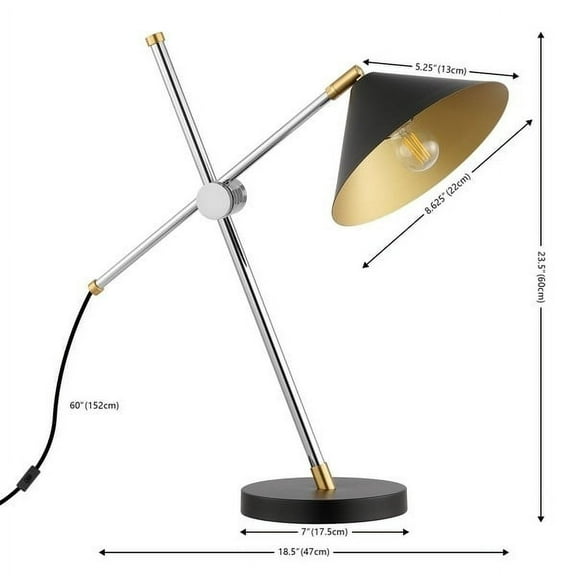 SAFAVIEH Duane 24 in. Modern Chrome Iron Table Lamp with Black Shade