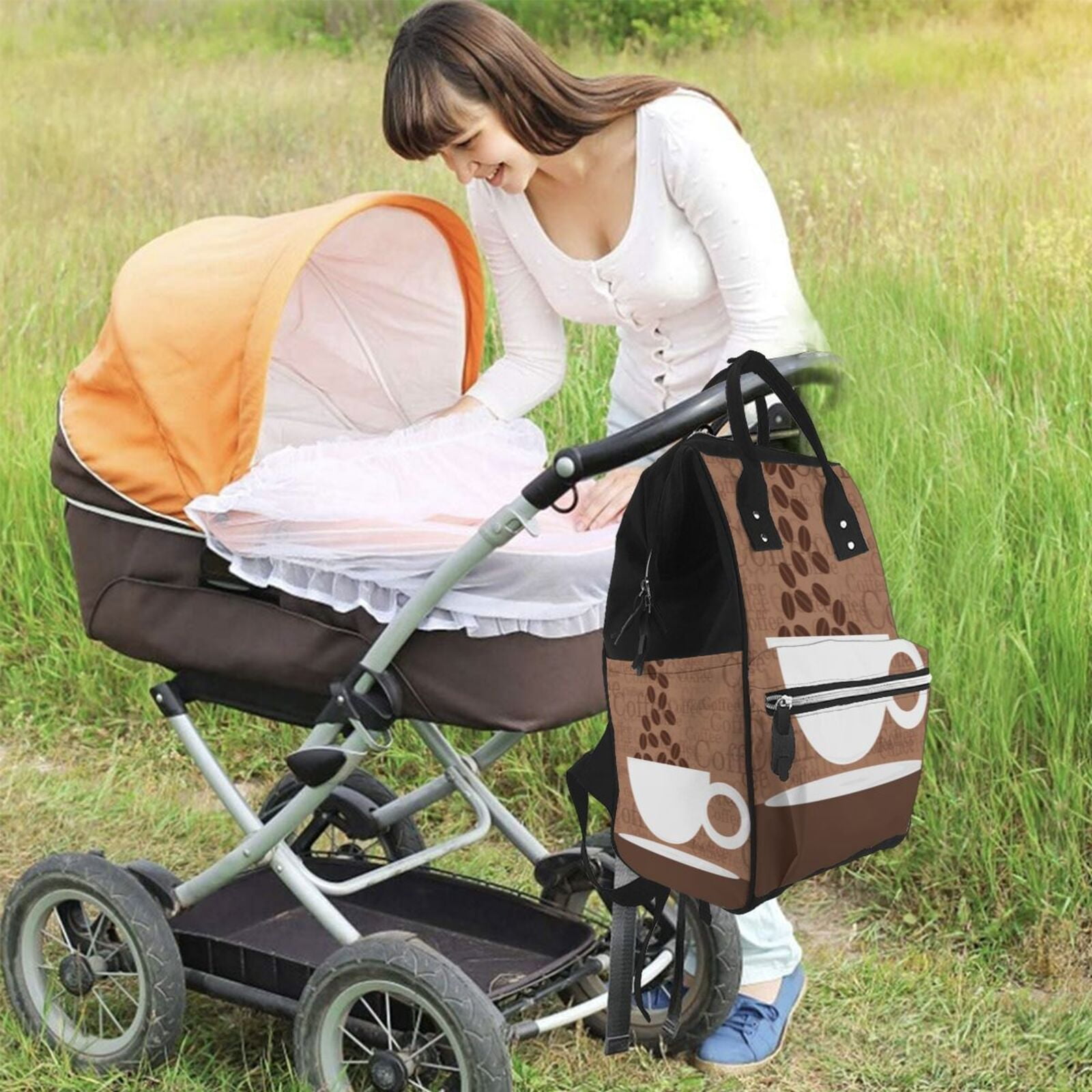Ratiio Coffee Cafe Cup Mummy Backpack - Waterproof Twill Canvas, Large Capacity Diaper Bag with Multiple Pockets and Adjustable Straps