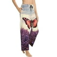 thumbnail image 3 of Cauagu Butterfly Over Lavender Pajama Pants for Women Loose Fit Wide Leg Trouser Pants Casual Elastic Waist Drawstring Lounge Pants, 3 of 6