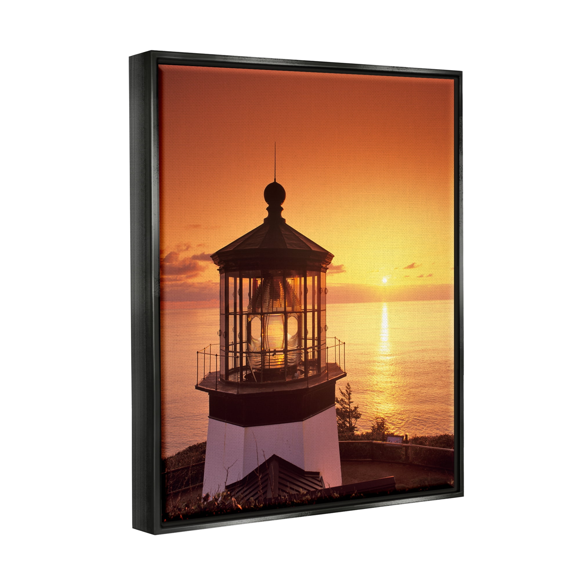 Stupell Industries Lighthouse Beacon at Sunset Nature Photography Black Floater Framed Art Print Wall Art, 25 x 31