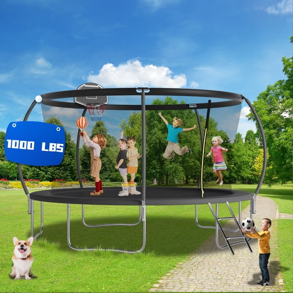 Shengchao Trade 1600LBS 14FT Trampoline with Safety Enclosure Net and Basketball Hoop