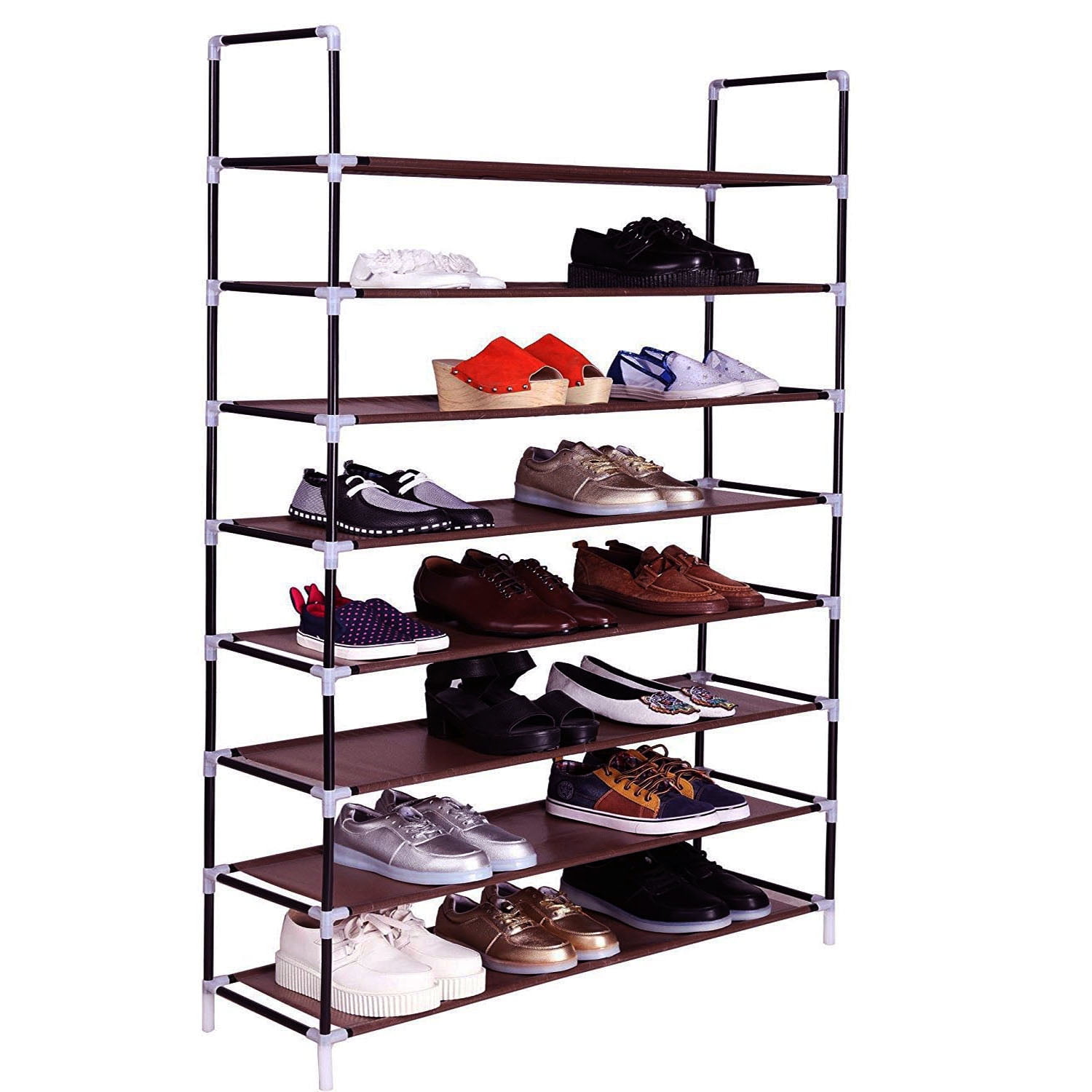 timebal 8-tier shoe rack, stackable shoe storage organizer, holds 52-60  pair shoes and boots, durable metal pipes and plastic
