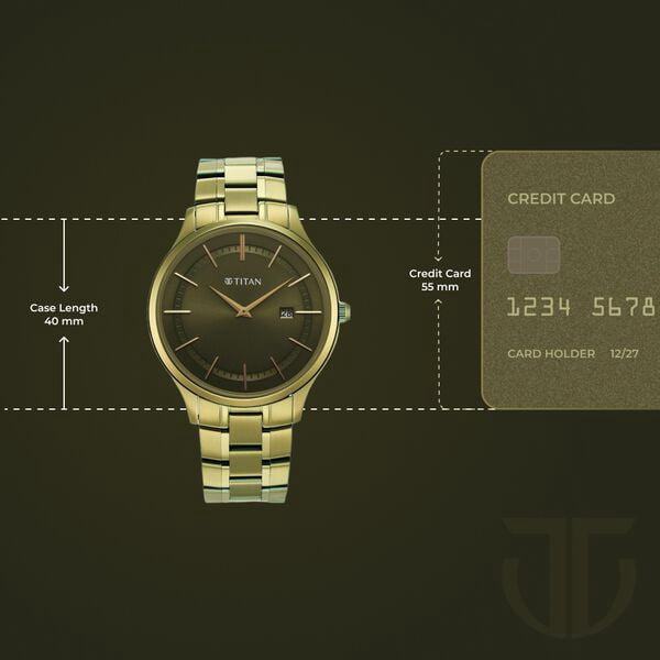 Titan Classique Slimline Green Dial Analog with Day and Date Stainless Steel Strap watch for Men