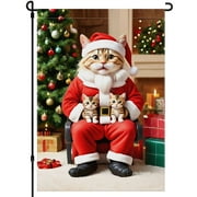 Winter Double Colored Outdoor Garden Flag for Outdoor Balcony Backyard Lawn Versatile Animal Family Winter Holiday Cat Animated Decoration 28x40in Durable Christmas Style Hanging Decoration