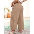 thumbnail image 7 of SHOWMALL Women's Plus Size Wide Leg Balloon Pants, Loose Fit Baggy Trousers with Pockets, Light Khaki 3X Breathable Elastic Drawstring Waist Lantern Pants for Summer Beach Travel Vacation, 7 of 7
