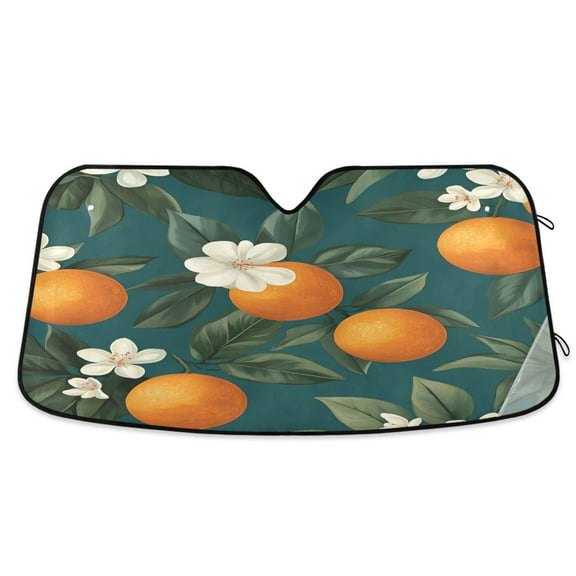 Yayeee Car Windshield Sun Shade Universal Fit Front Visor Protector, Retro Floral Orange