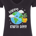 thumbnail image 4 of Inktastic Happy Earth Day Cute Smiling Planet Earth with Tree Women's V-Neck T-Shirt, 4 of 5