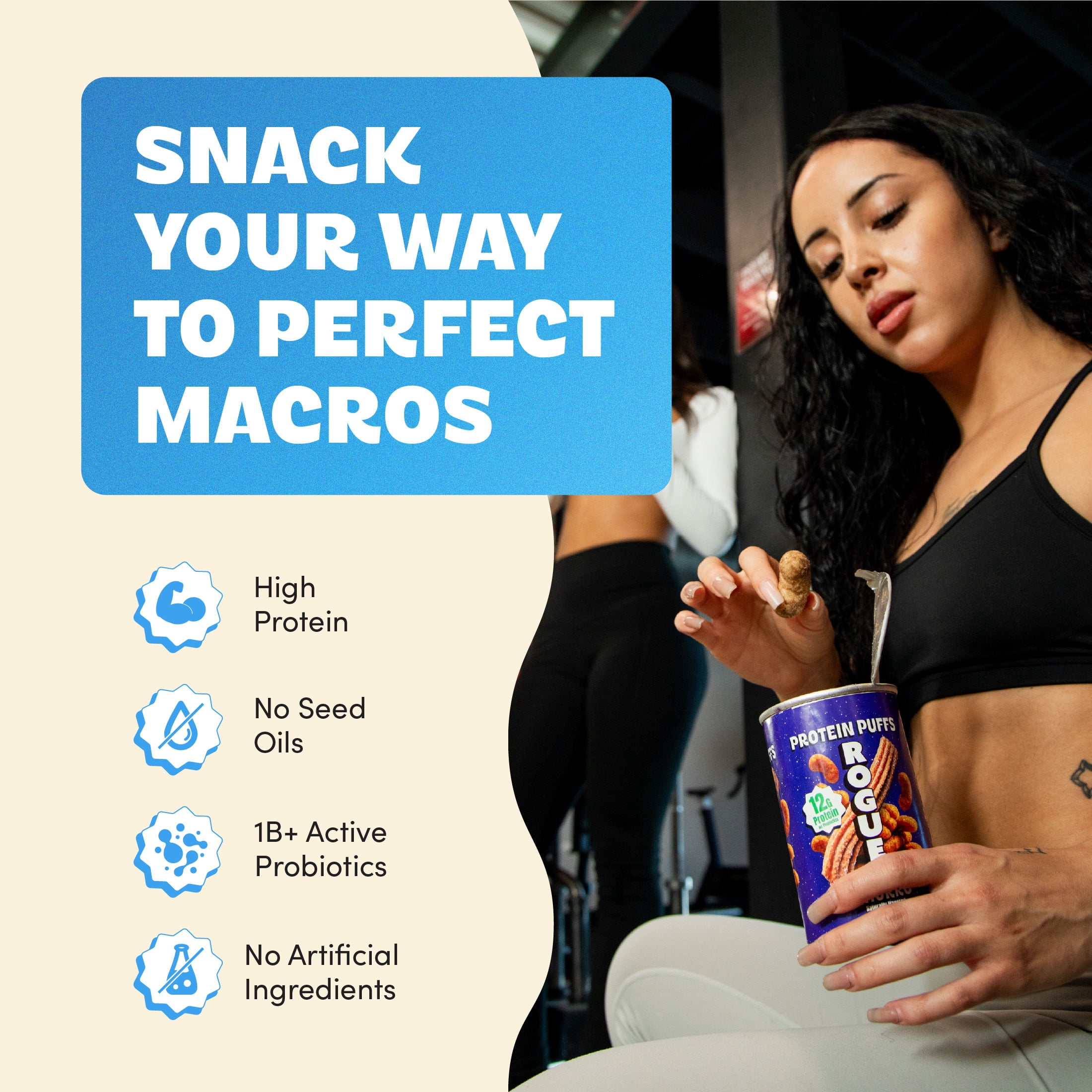 Rogue Snacks, Chocolate Chip Cookie Puffs, 15g Of Protein, Probiotics, 1.3 oz Can