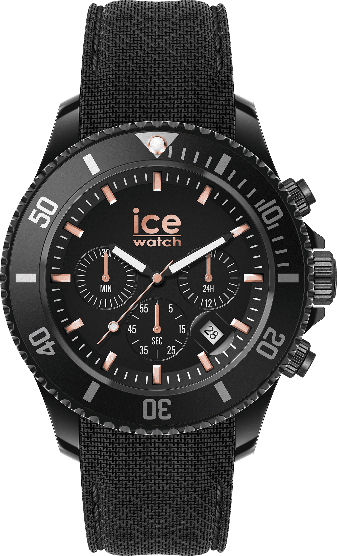 Ice-Watch - ICE Chrono Black Rose-Gold - Men's Chronograph Wristwatch with Silicon Strap - 020620 (Large) - 10 ATM Water Resistant Watch for Men, Suitable for Swimming