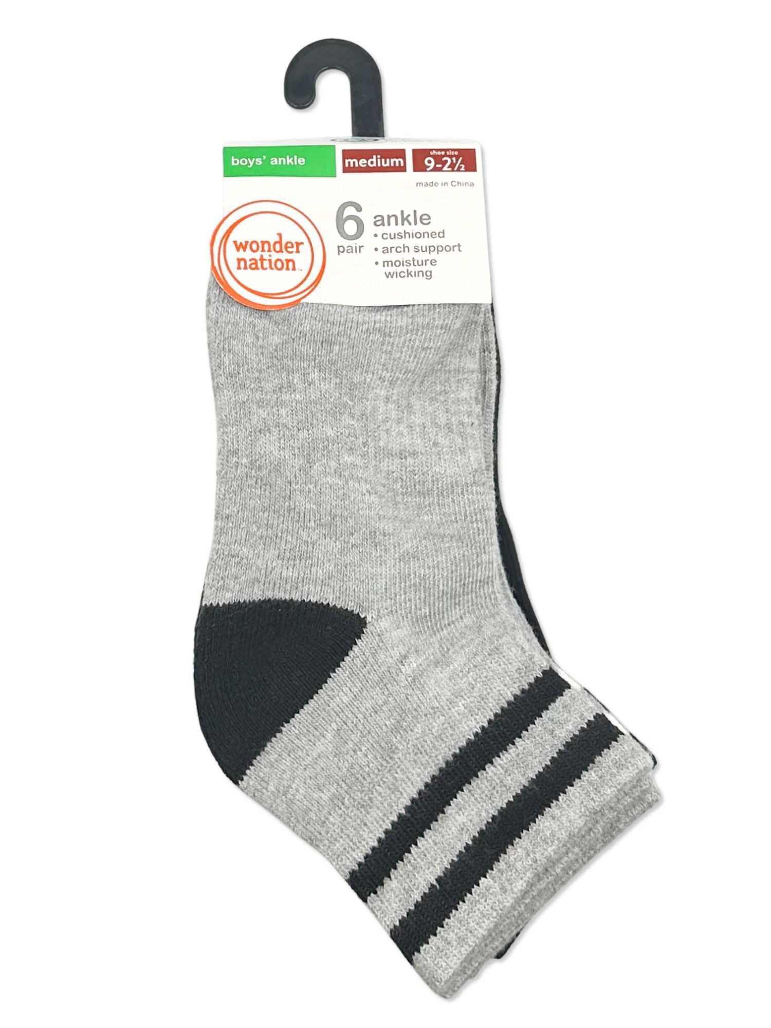 Wonder Nation Boys Sport Ankle Socks, 6-Pack, Sizes S-L