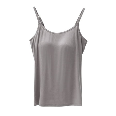 IDALL Camisole Tops for Women Built in Bra Bralettes for Women Tank Top for Women with Steel Ring Cups Sports Bra Bras for Women No Underwire Tank Tops with Built in Bras Dark Gray XXL