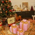 thumbnail image 4 of Set of 3 Pink Christmas Lighted Gift Boxes with LED Lights, Pre-lit Light Up Present Boxes with Bows, Battery Powered Indoor Outdoor Holiday Decor for Xmas Tree Yard Home, 4 of 5