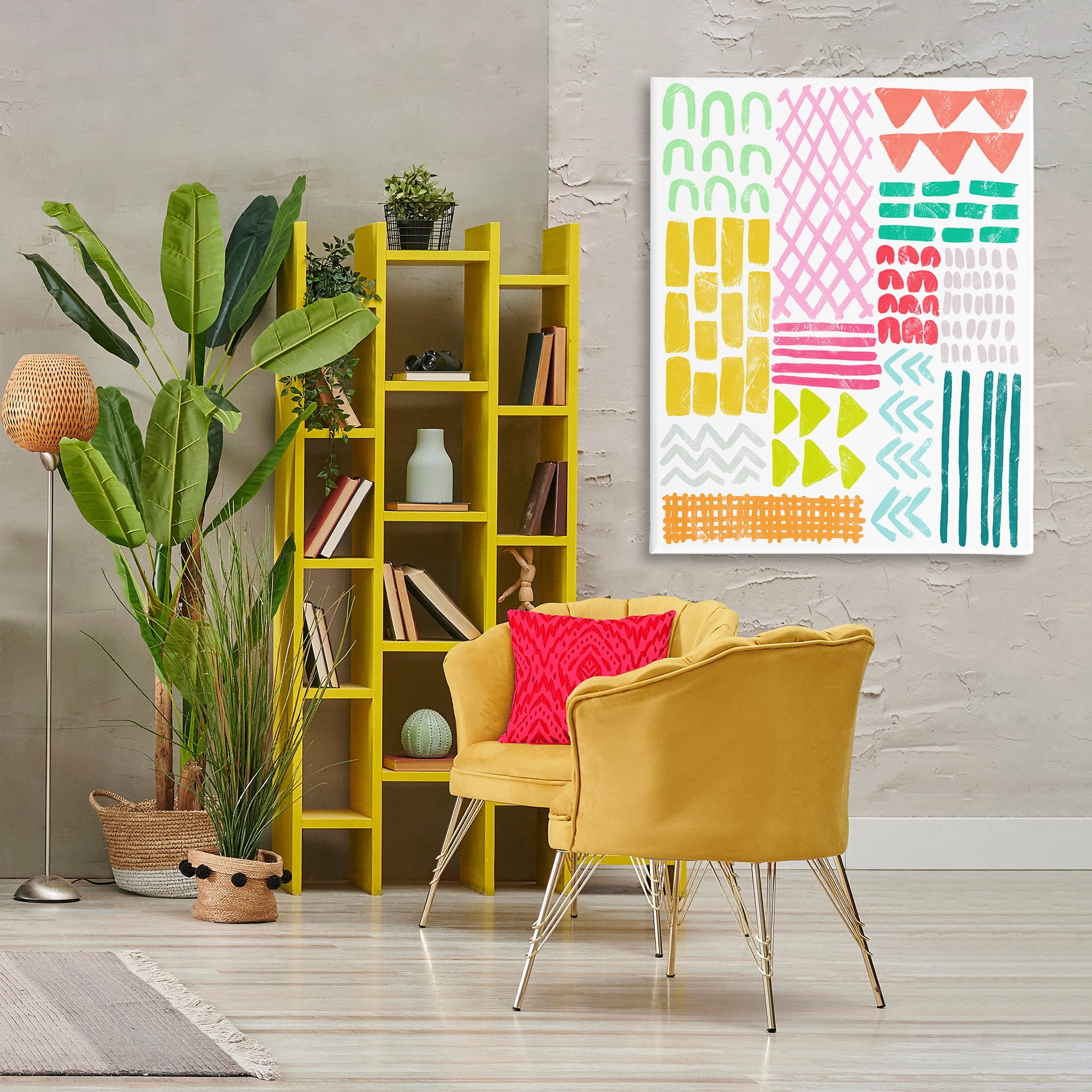 Stupell Industries Fun Varied Patterns & Shapes Abstract Painting Gallery Wrapped Canvas Art Print Wall Art, 36 x 48