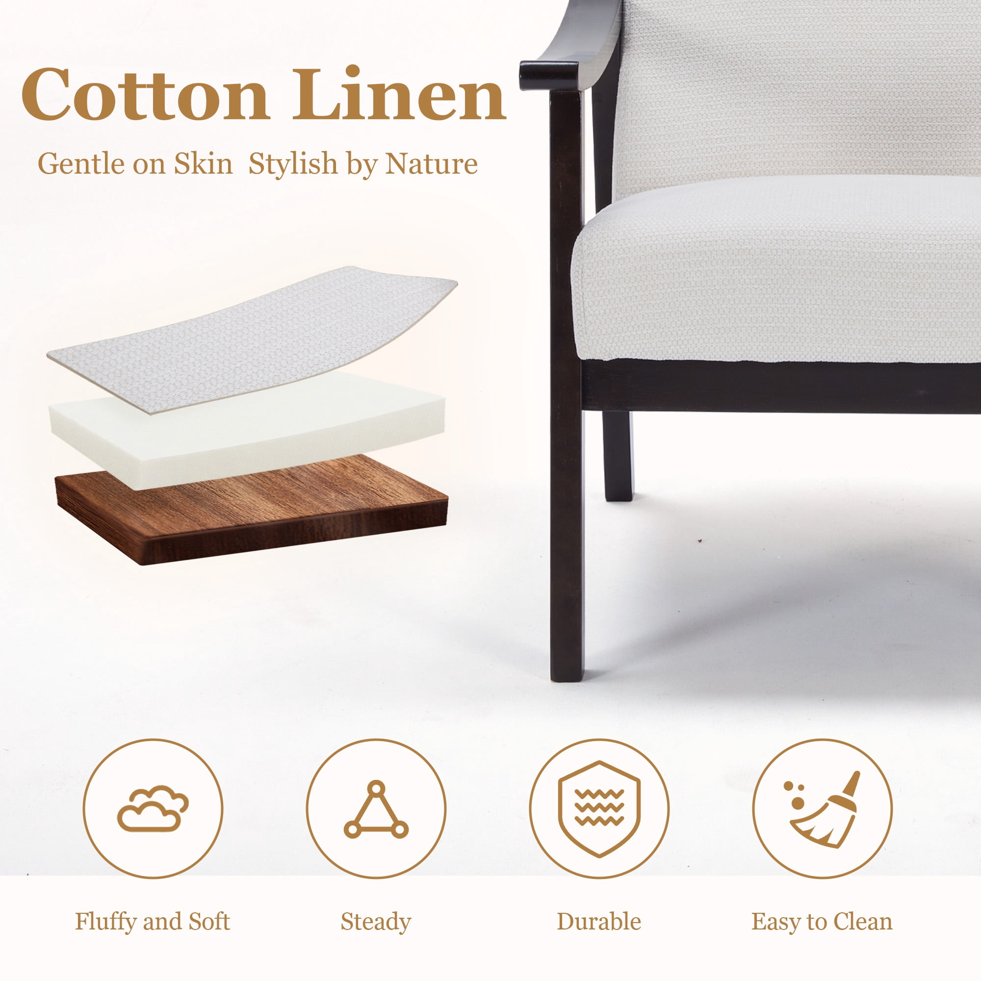MOONMISS Accent Chair, Upholstered Comfy Single Sofa with Wood Feet, Mid Century Armchair for Bedroom, Living Room, Modern Comfy Reading Chair,White
