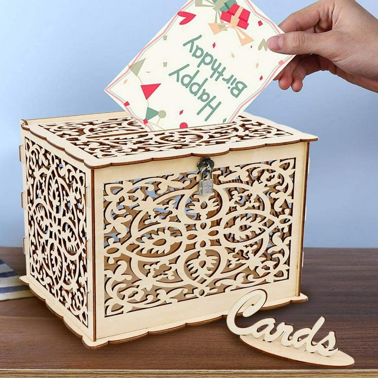 OurWarm DIY Wedding Card Box with Lock Rustic Wood Card Box Gift Card Holder Card Box Perfect for Weddings, Baby Showers, Birthdays, Graduations