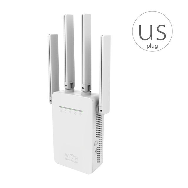 US Plug Home Mini 300Mbps Enrutador WiFi inalámbrico Repetidor de señal Extensor 4 Antenas externas Repetidor de pared Methold DZ7754-02B