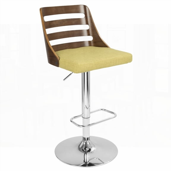 【1-Piece Mid-Century Modern Adjustable Barstool in Walnut and Green by LumiSource】