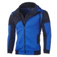 thumbnail image 3 of Men's Fake Two-piece Sports Sweatshirt with Long Sleeve Zipper Hooded Jacket - Color Block Casual Coat for Winter Activities, Christmas Gifts, and Outdoor Fun,Blue,2XL, 3 of 6