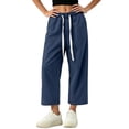thumbnail image 4 of Hueook Straight Leg Jeans for Women Drawstring Elastic Waist Denim Pants with Pockets Casual M, 4 of 5