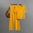 thumbnail image 2 of Wensltd 2 Piece Outfits For Women Casual Short Sleeve Hooded Blouse and Wide Leg Pants Sets, 2 of 3