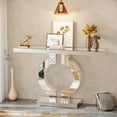 thumbnail image 4 of Tribesigns 43-Inch Mirrored Console Table with O-Shaped Base, Modern Silver Glass Entryway Table with Mirror Finish, 4 of 5