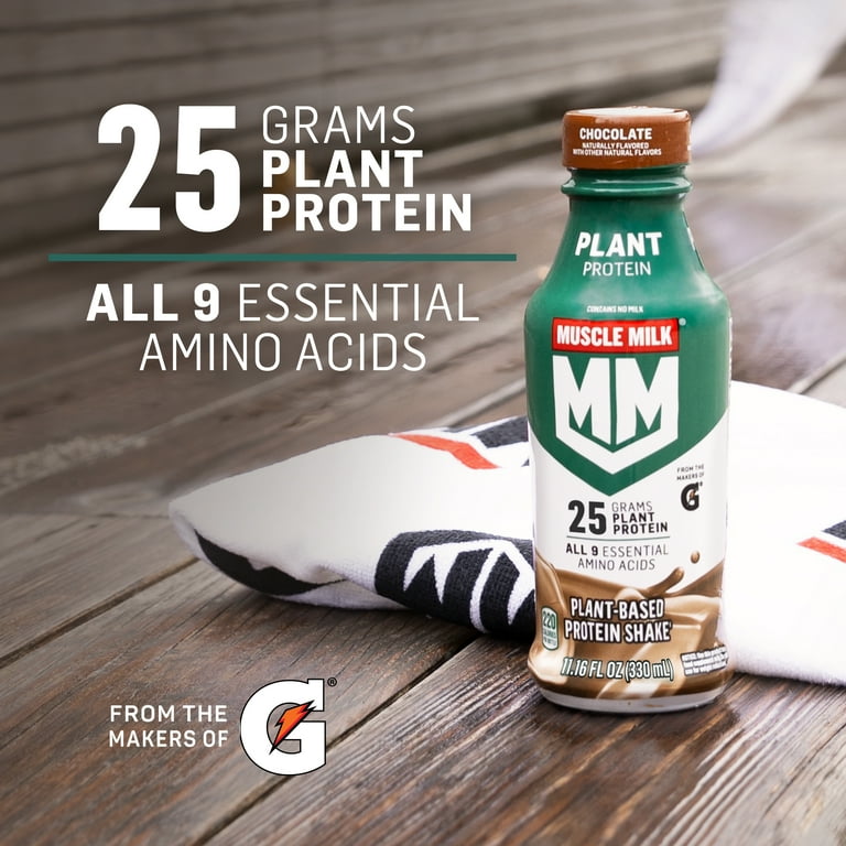 Muscle Milk Plant Based Protein Shake, Chocolate, 14 fl oz Bottle