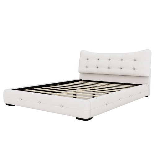 SWQQWEI Queen Bed Frames,Modern PU Upholstered Queen Bed with Ergonomic Wingback Headboard, No Box Spring Needed
