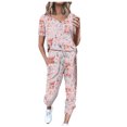 thumbnail image 1 of Mujeres Pantalones Traje de Moda Impreso de Manga Corta Cuello Redondo Cordón Superior Y Pantalones de Dos Piezas, 1 of 5