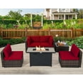 thumbnail image 4 of Costway 6PCS Patio Furniture Set Rattan Cushioned Sofa Gas Fire Pit Table Red, 4 of 10