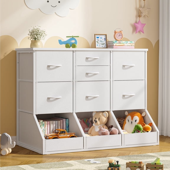 Romorgniz Dresser for Bedroom with 7 Fabric Drawers and 3 Open Drawers Cabinet Organizer Chest of Drawers & Dressers, White