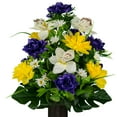 thumbnail image 6 of Sympathy Silks Artificial Cemetery Flowers 24" Purple Yellow White Orchid Mix Bouquet with Vase, 6 of 7