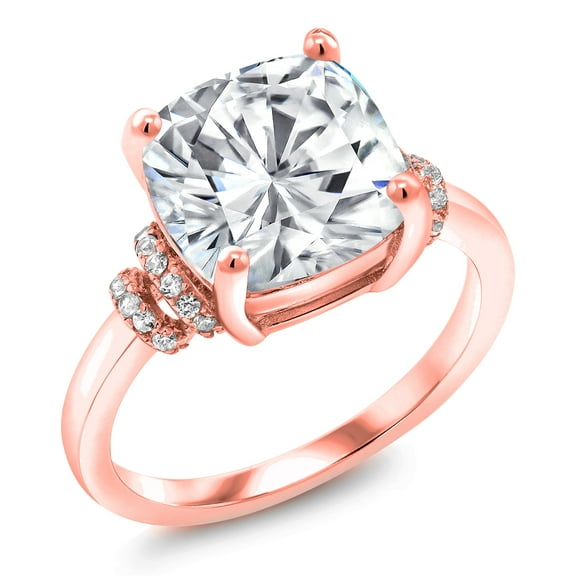 Gem Stone King 18K Rose Gold Plated Silver White Moissanite Ring for Women (5.29 Cttw, Size 7)